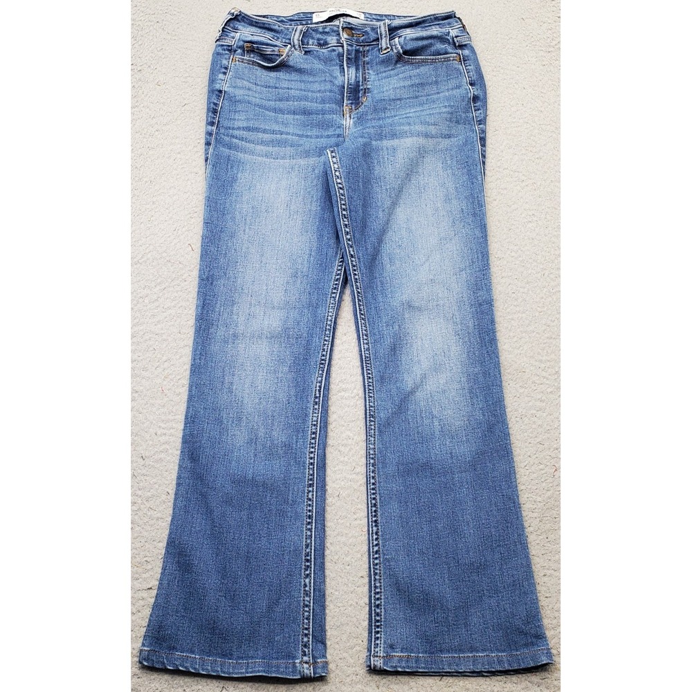 Hollister Curvy Mid Rise Boot Jeans Womens 5S Blue Denim Whisker Classic Stretch